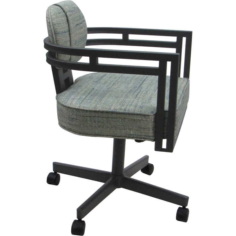 Swivel Metal Dining Caster Chair - Madir - Watusi Aquatint Teal Fabric - Gray