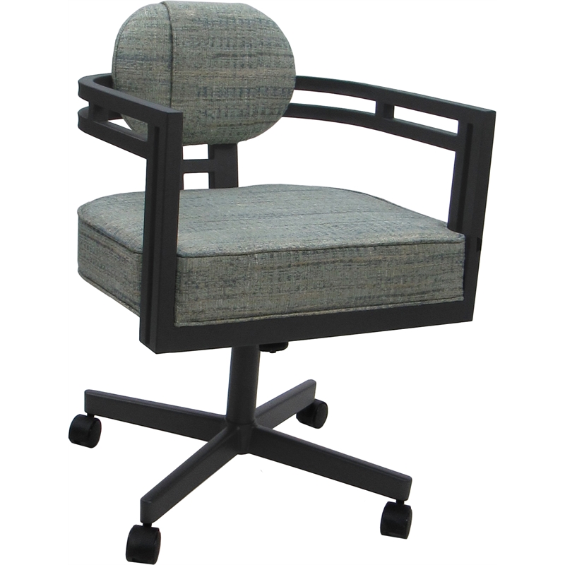 Swivel Metal Dining Caster Chair - Madir - Watusi Aquatint Teal Fabric - Gray