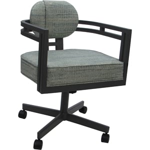 Swivel Metal Dining Caster Chair - Madir - Watusi Aquatint Teal Fabric - Gray