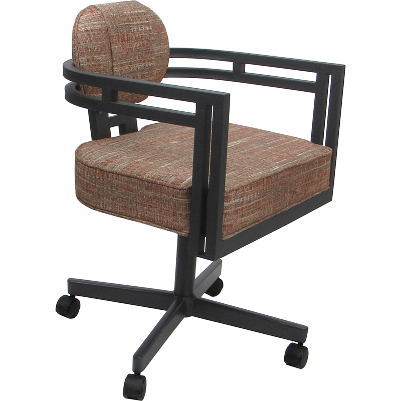 Swivel Metal Dining Caster Chair - Madir - Watusi Madder Red Fabric - Gray