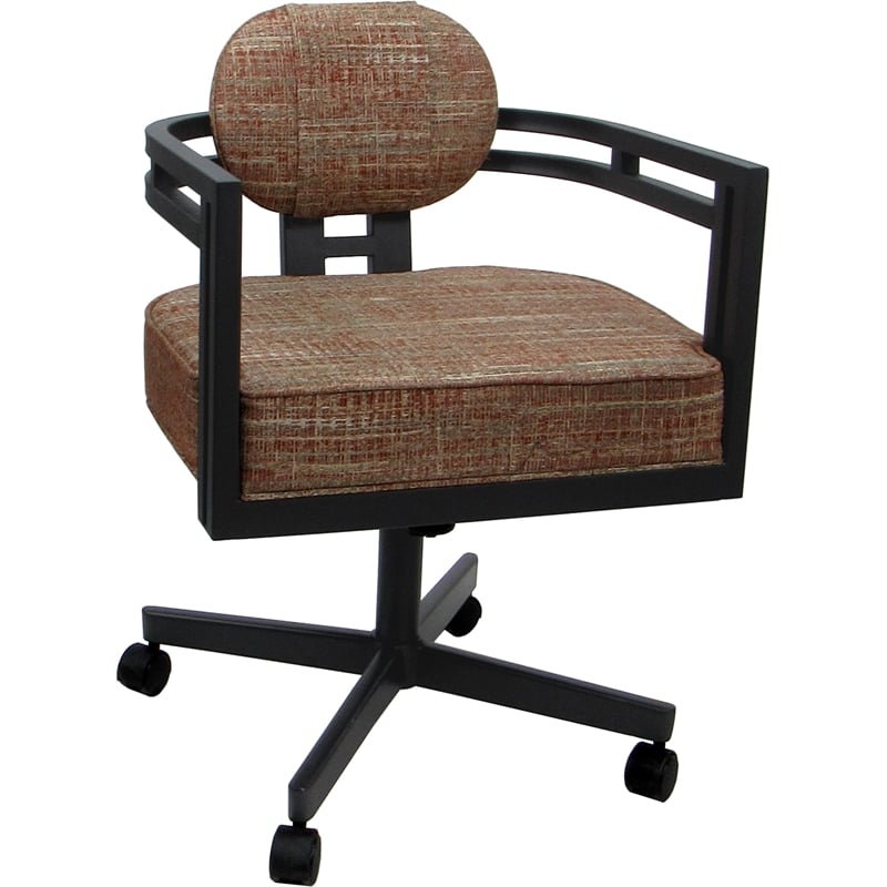 Swivel Metal Dining Caster Chair - Madir - Watusi Madder Red Fabric - Gray