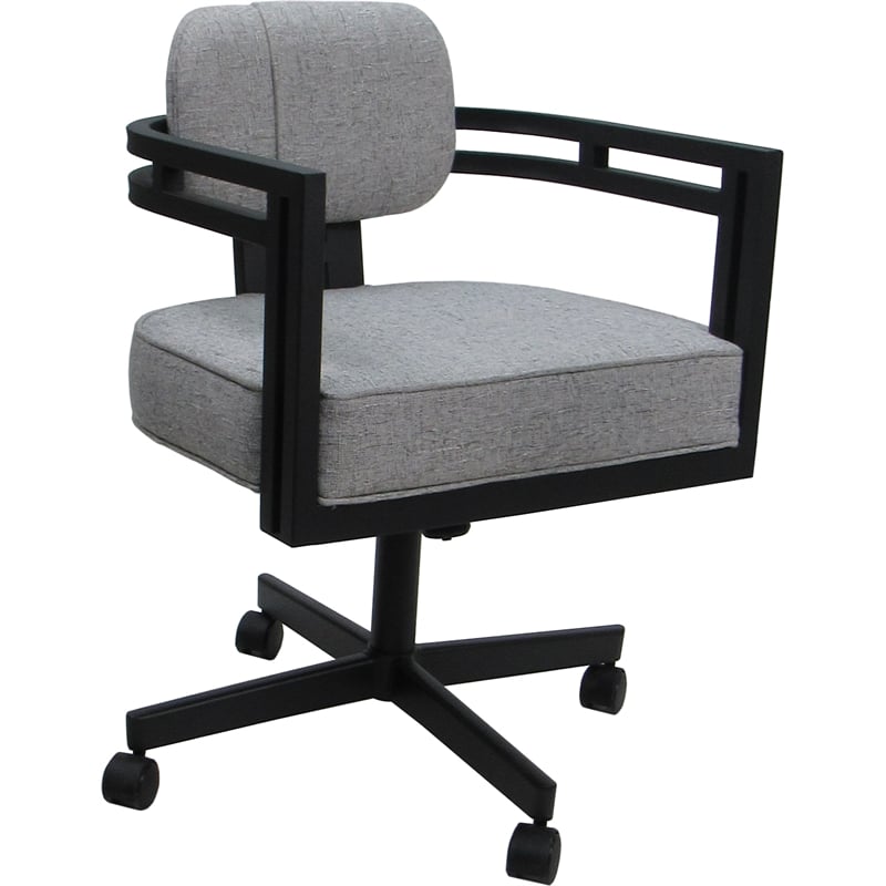 Swivel Metal Dining Caster Chair - Madir - Hemsath Slate Fabric - Black Frame