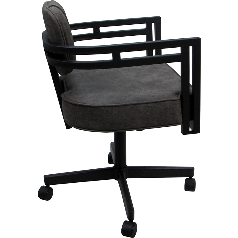 Swivel Metal Dining Caster Chair - Madir - Northwest Elk Gray Fabric - Black