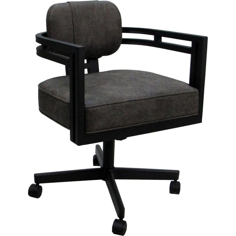 Swivel Metal Dining Caster Chair - Madir - Northwest Elk Gray Fabric - Black