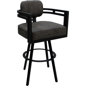 Swivel Metal Bar Stool 30&quot Seat - Madir - NW Elk Gray Fabric - Black Frame