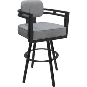 Swivel Metal Bar Stool 30&quot Seat - Madir - Hemsath Slate Fabric - Gray Frame