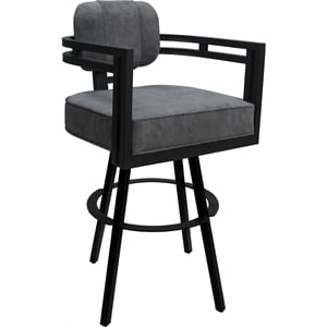 Extra Tall Swivel Metal Stool 34&quot Seat - Madir - Charcoal Fabric - Black Frame