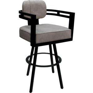 Extra Tall Swivel Metal Stool 34&quot Seat - Madir - Stucco Stone Fabric - Black