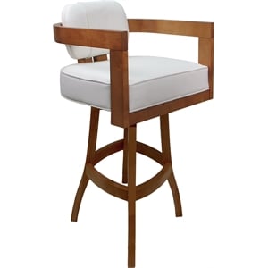 Swivel Wood Counter Stool 26&quot Seat - Kadir - White Vinyl - Honey Frame