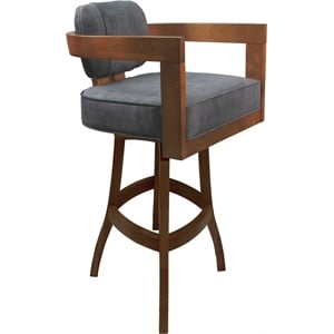 Swivel Wood Counter Stool 26&quot Seat - Kadir - Outlier Charcoal Fabric - Honey