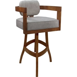 Swivel Wood Counter Stool 26&quot Seat - Kadir - Stucco Stone Fabric - Honey