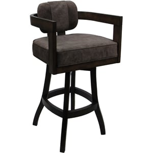 Swivel Wood Counter Stool 26&quot Seat - Kadir - Outlier Ash Fabric - Dark Walnut
