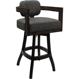 Swivel Wood Counter Stool 26&quot Seat - Kadir - NW Elk Gray Fabric - Dark Walnut
