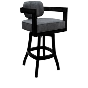 Swivel Wood Counter Stool 26&quot Seat - Kadir - Charcoal Fabric - Black Frame