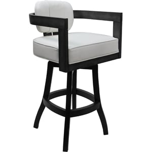 Swivel Wood Counter Stool 26&quot Seat - Kadir - White Vinyl - Gray Frame