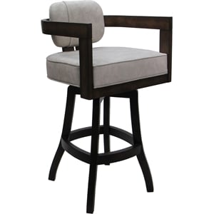 Swivel Wood Bar Stool 30&quot Seat - Kadir - Stucco Stone Fabric - Dark Walnut