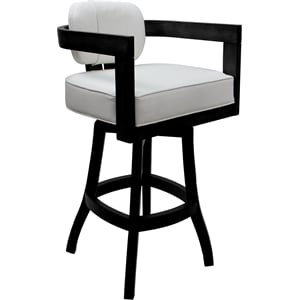 Swivel Wood Bar Stool 30&quot Seat - Kadir - White Vinyl - Black Frame