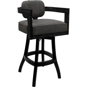 Swivel Wood Bar Stool 30&quot Seat - Kadir - Northwest Elk Gray Fabric - Black