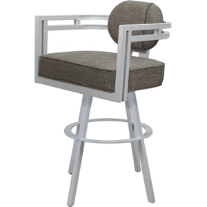 Swivel Metal Counter Stool 26&quot Seat - Madir - Plumley Cocoa Fabric - White