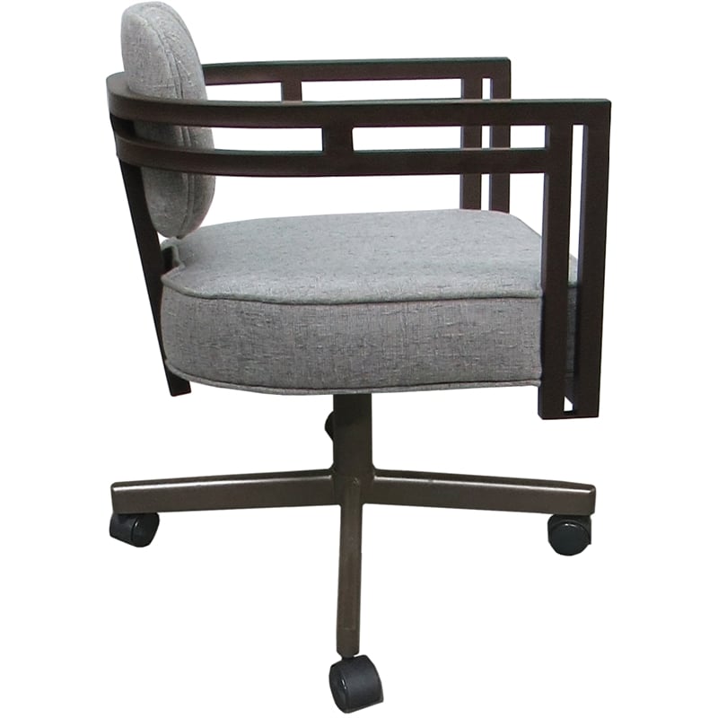 Swivel Metal Dining Caster Chair - Madir - Hemsath Slate Fabric - Brown Frame