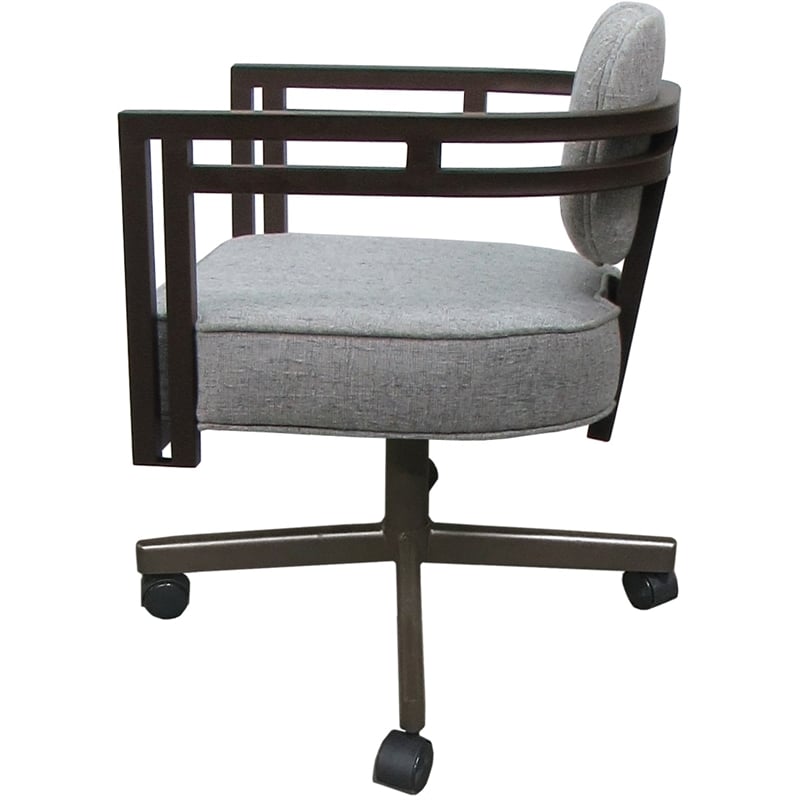 Swivel Metal Dining Caster Chair - Madir - Hemsath Slate Fabric - Brown Frame