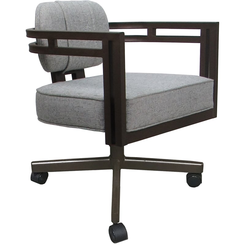 Swivel Metal Dining Caster Chair - Madir - Hemsath Slate Fabric - Brown Frame