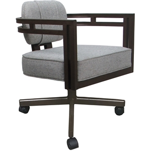 Swivel Metal Dining Caster Chair - Madir - Hemsath Slate Fabric - Brown Frame