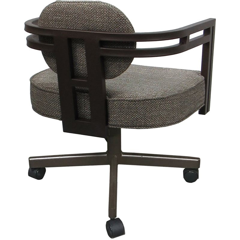 Swivel Metal Dining Caster Chair - Madir - Plumley Cocoa Fabric - Brown Frame