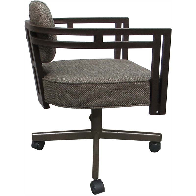 Swivel Metal Dining Caster Chair - Madir - Plumley Cocoa Fabric - Brown Frame