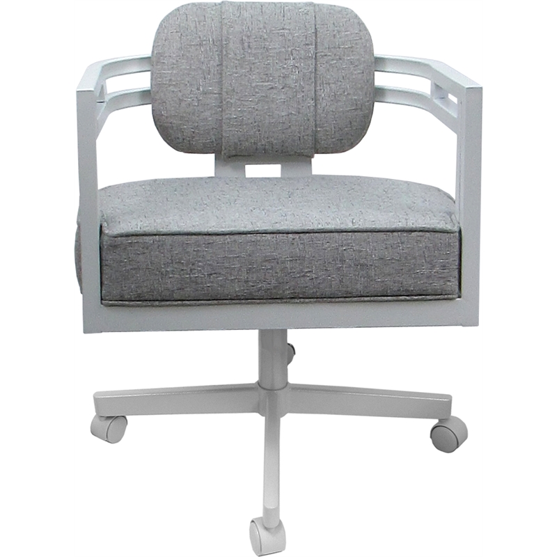 Swivel Metal Dining Caster Chair - Madir - Hemsath Slate Fabric - White Frame