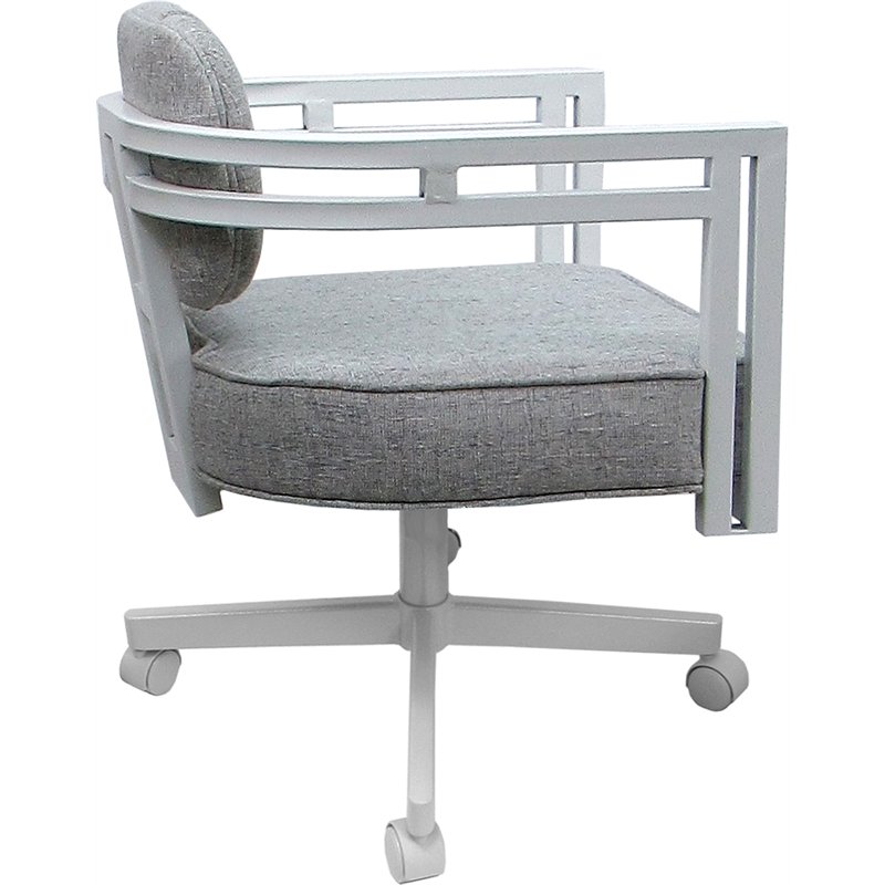 Swivel Metal Dining Caster Chair - Madir - Hemsath Slate Fabric - White Frame