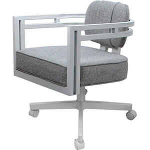 Swivel Metal Dining Caster Chair - Madir - Hemsath Slate Fabric - White Frame