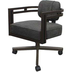 Swivel Metal Dining Caster Chair - Madir - Northwest Elk Gray Fabric - Brown
