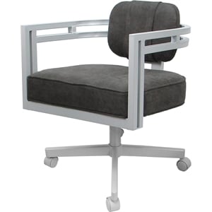 Swivel Metal Dining Caster Chair - Madir - Northwest Elk Gray Fabric - White