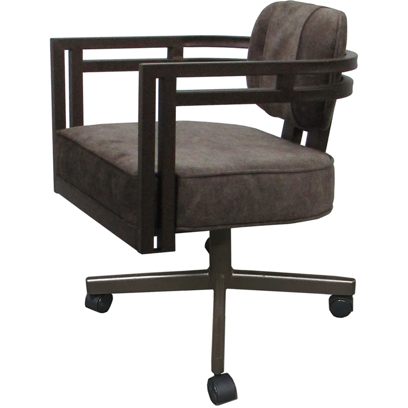 Swivel Metal Dining Caster Chair - Madir - Outlier Ash Fabric - Brown Frame