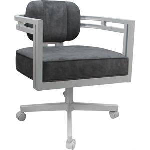 Swivel Metal Dining Caster Chair - Madir - Outlier Charcoal Fabric - White