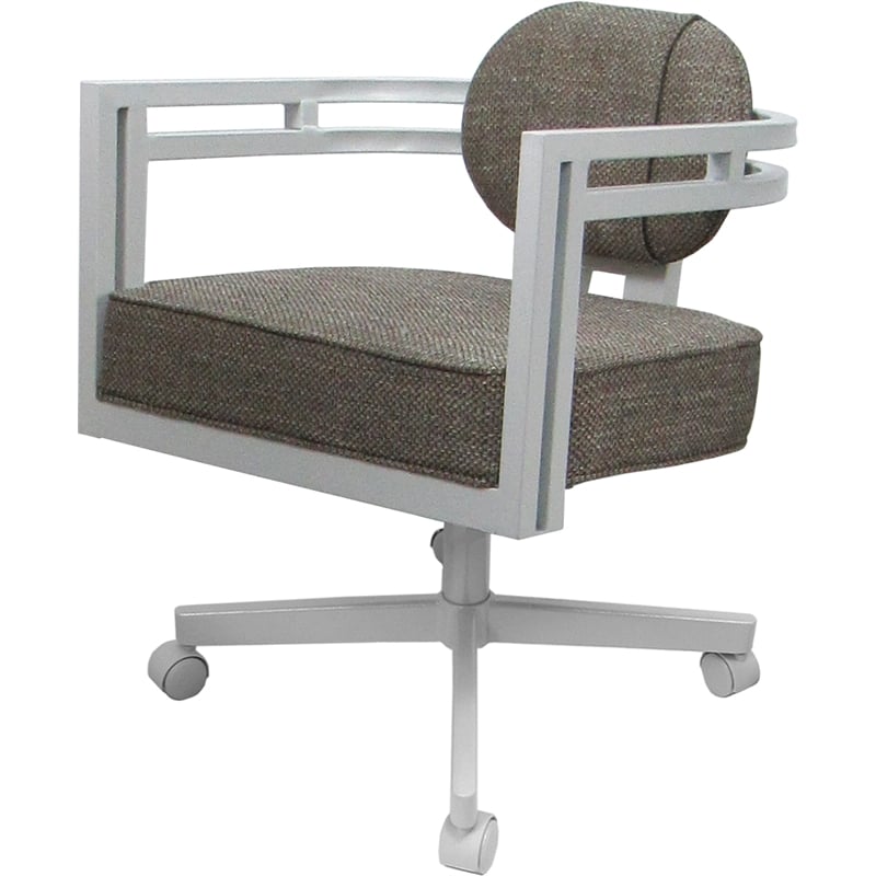 Swivel Metal Dining Caster Chair - Madir - Plumley Cocoa Fabric - White Frame