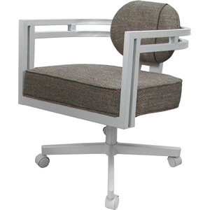 Swivel Metal Dining Caster Chair - Madir - Plumley Cocoa Fabric - White Frame