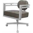 Swivel Metal Dining Caster Chair - Madir - Plumley Cocoa Fabric - White Frame