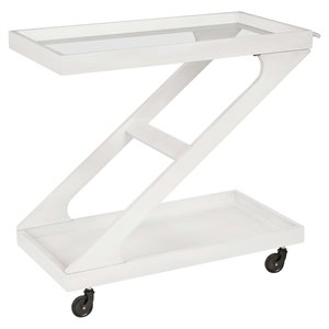 lane furniture transitional wood and tempered glass z bar cart in antique white
