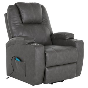Lane Furniture Phoenix Leather Heat & Massage Power Lift Chair in Mushroom Gray