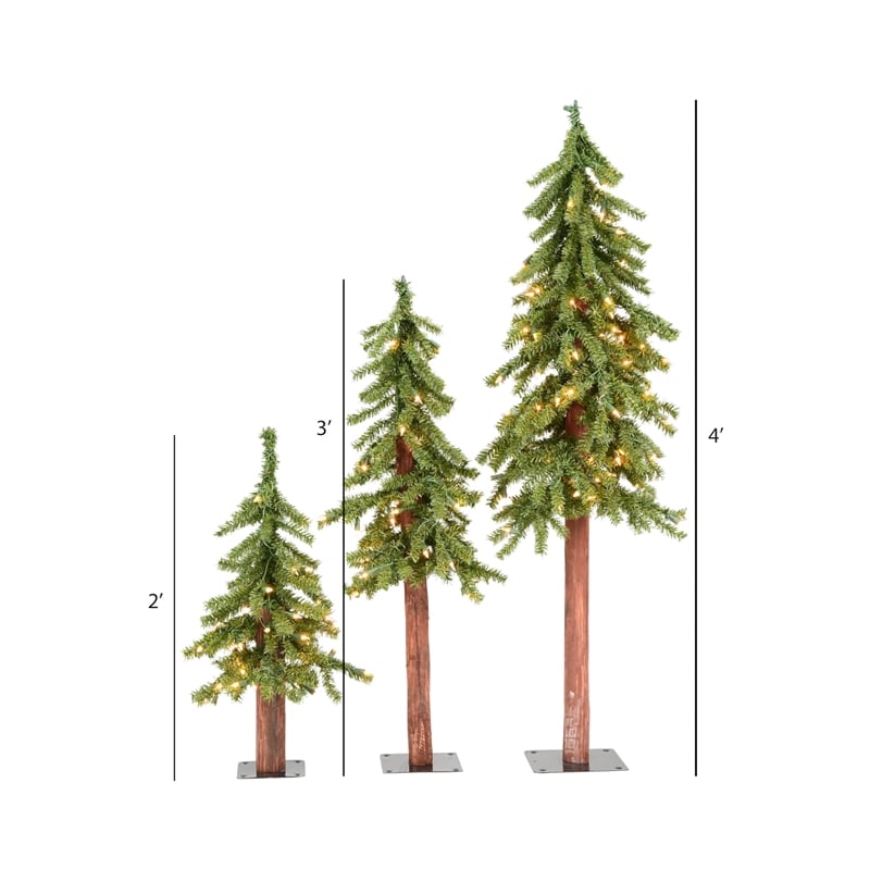 Vickerman 2/3/4' Natural Alpine Artificial Christmas Trees in Green (Set of 3)
