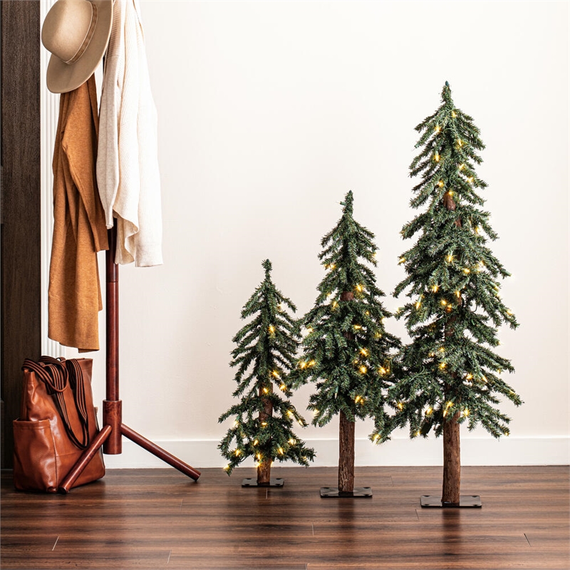 Vickerman 2/3/4' Alpine Artificial Christmas Tree Set with LED Lights in Green