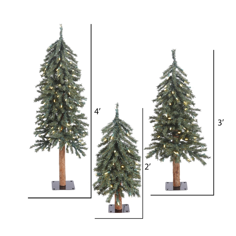 Vickerman 2/3/4' Alpine Artificial Christmas Tree Set with LED Lights in Green