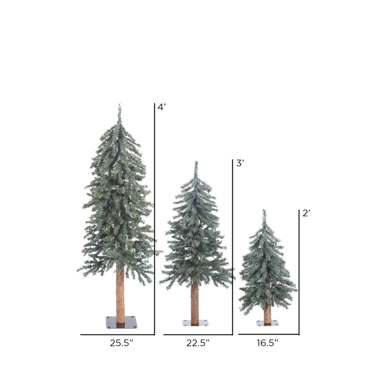 Vickerman 2' 3' 4' Natural Bark Alpine Artificial Christmas Tree Set in Green