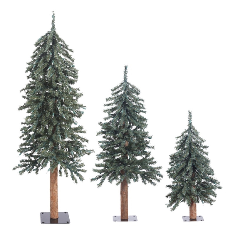 Vickerman 2' 3' 4' Natural Bark Alpine Artificial Christmas Tree Set in Green