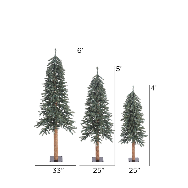 Vickerman 4' 5' 6' Natural Bark Alpine Artificial Christmas Tree Set in Green