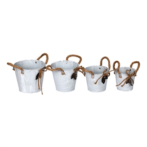 Vickerman 5-8&quot Metal Tin Containers with Burlap Handle in Gray (Set of 4)