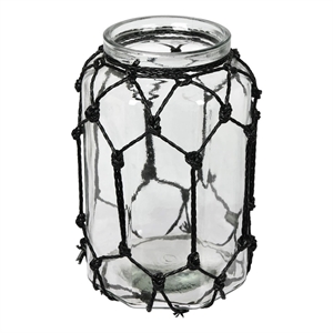 Vickerman 10.3&quot Contemporary Glass Jar with Black Rope in Clear