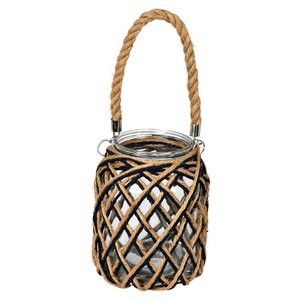 Vickerman 8.5&quot Contemporary Glass Jar with Woven Jute Handle in Brown